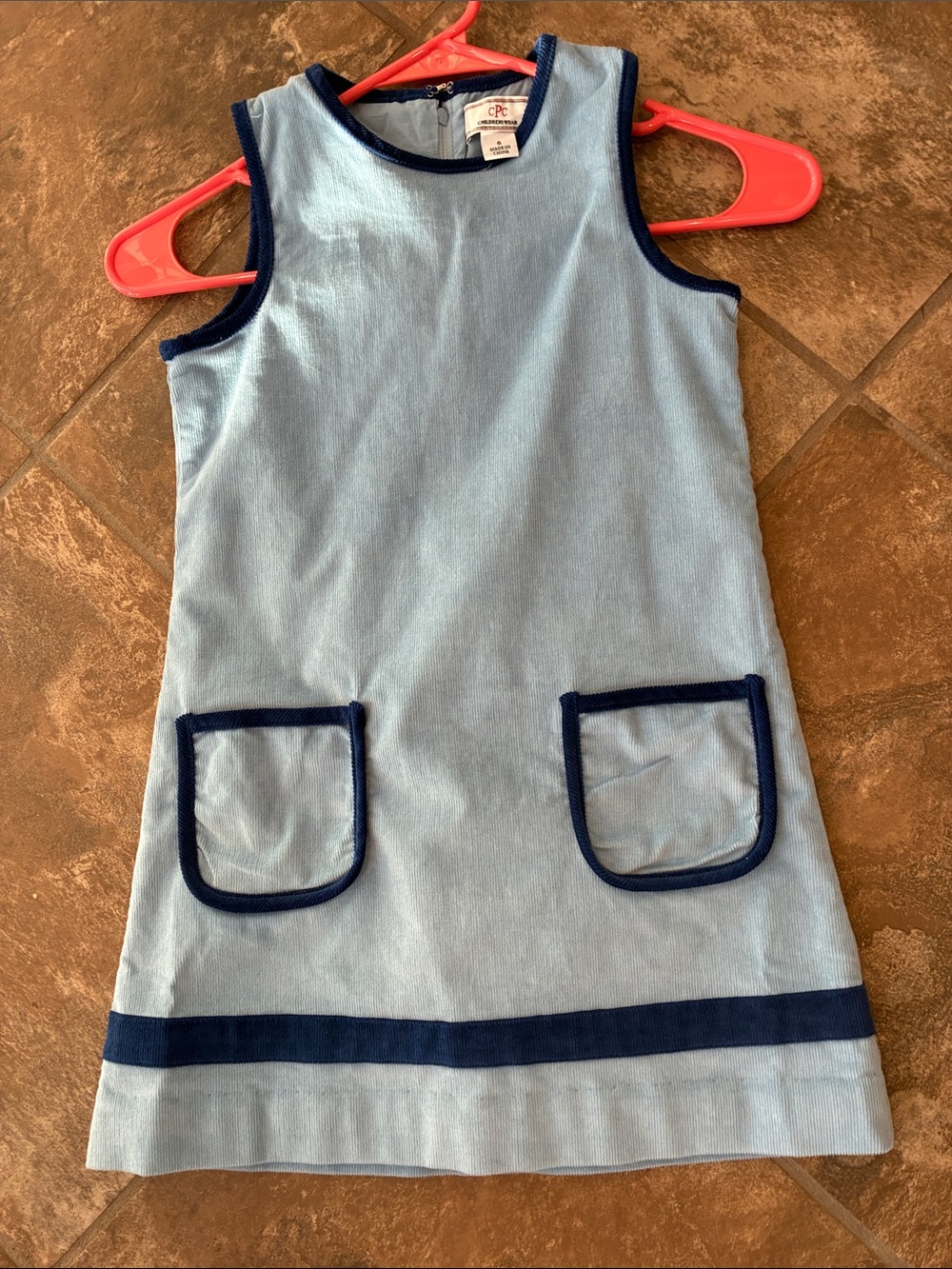 Light Blue  Corduroy Sleeveless Pocket A-Line Dress by CPC Children’s Wear